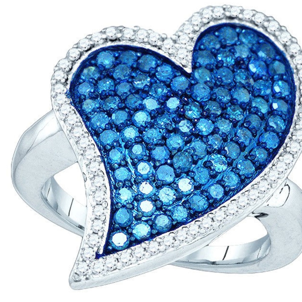 10kt White Gold Womens Blue Diamond Large Heart